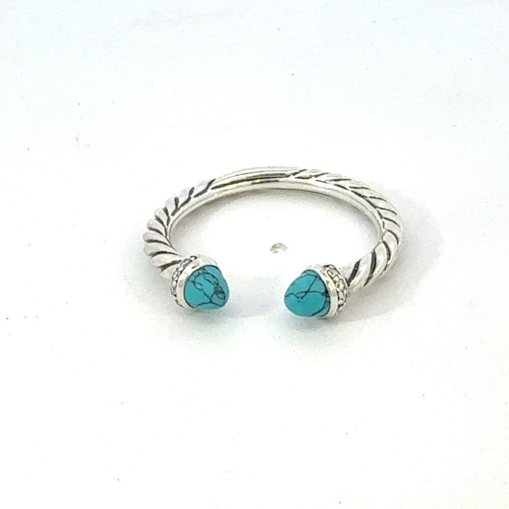 David Yurman Turquoise Diamond Ring Size 8 Sterling Silver Estate DY668
